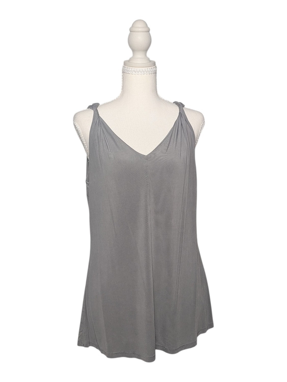 Saks Fifth Avenue Light Gray V-Neck Sleeveless Tunic